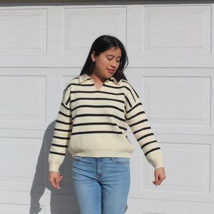 Black and White Stripped Collared Sweater